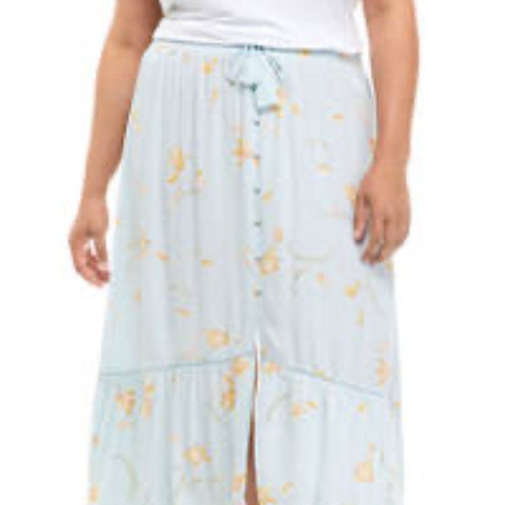 Wonderly Blue Tulip Floral button front midi skirt, size XL